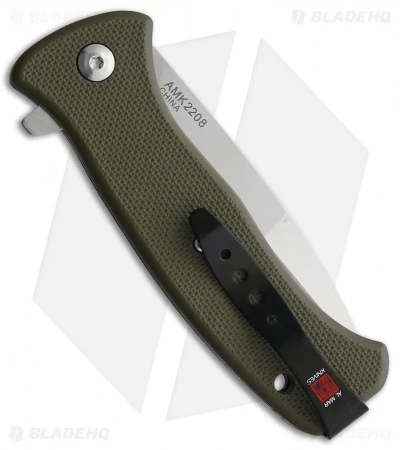 Al Mar Mini SERE 2020 Spring Assisted Knife OD Green GFN (3" Satin Serr) 2 Al Mar Mini SERE 2020 Spring Assisted Knife OD Green GFN (3" Satin Serr) - Image 2