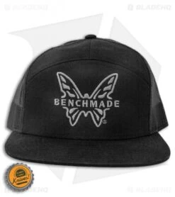 Benchmade Knives Snap Back Mesh 7 Panel Hat W/ Embroidered Logo - Black -EOSS Knives Shop Benchmade Knives Snap Back Mesh 7 Panel Hat Leather Logo Black BHQ 123100 jr bottlecap