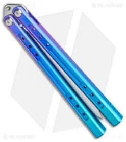 Heibel Knives Sapient Balisong Knife Gradient Blue Ano (4.25" Beveled Satin) #59 -EOSS Knives Shop Heibel Sapient Balisong Gradient Anodized Beveled Satin 59 BHQ 136057 jr side