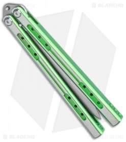 Heibel Knives Sapient Balisong Knife Green Ano Two-Tone (4.25" Beveled SW) #73 6 Heibel Knives Sapient Balisong Knife Green Ano Two-Tone (4.25" Beveled SW) #73 -EOSS Knives Shop Heibel Sapient Balisong Green Anodized TT Beveled Something 73 BHQ 136071 jr side