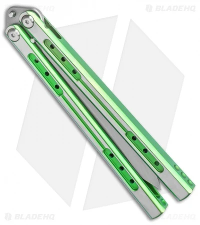 Heibel Knives Sapient Balisong Knife Green Ano Two-Tone (4.25" Beveled SW) #73 2 Heibel Knives Sapient Balisong Knife Green Ano Two-Tone (4.25" Beveled SW) #73 - Image 2