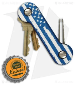KEY-BAR Preamble W/ American Flag Blue Aluminum Pocket Key Holder/Organizer -EOSS Knives Shop Keybar Blue Anodized Aluminum Flag BHQ 99588 jr bottlecap