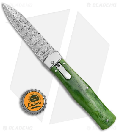 Mikov 241 Predator Lever Lock Automatic Knife Green Camel Bone (3.75" Damascus) 5 Mikov 241 Predator Lever Lock Automatic Knife Green Camel Bone (3.75" Damascus) - Image 5