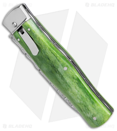 Mikov 241 Predator Lever Lock Automatic Knife Green Camel Bone (3.75" Damascus) 2 Mikov 241 Predator Lever Lock Automatic Knife Green Camel Bone (3.75" Damascus) - Image 2