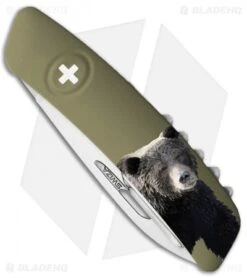 Swiza TT03 Tick Tool Bear Swiss Pocket Knife OD Green (3" Satin) -EOSS Knives Shop Swiza TT03 Tick Tool Bear Swiss Pocket OD Green Satin BHQ 102849 jr closed